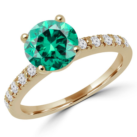 Round Cut Green Diamond 4-Prong Engagement Ring with Round White Diamond Accents in Yellow Gold - #HR10360-GREEN-Y