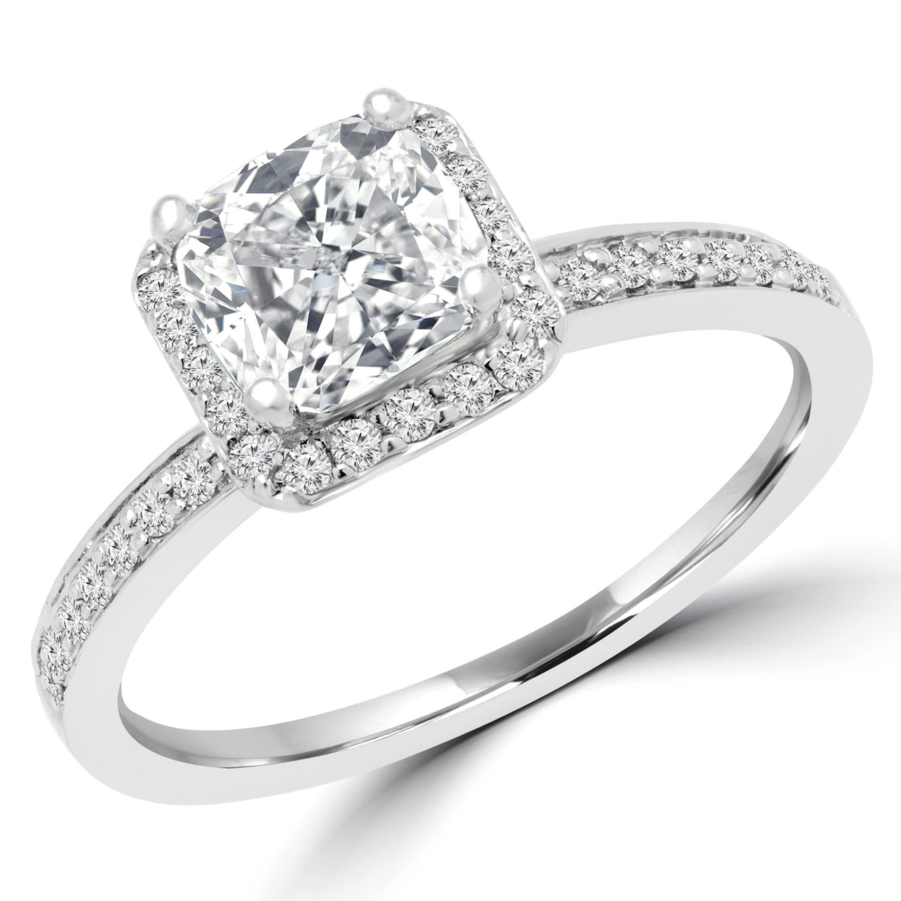 Cushion Cut Diamond Multi Stone 4 Prong Vintage Halo Engagement