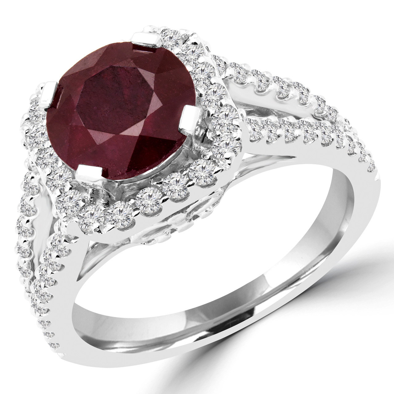 Details about / 925 Sterling Silver Round Ruby Ring With Hexagonal Split Shank Ring