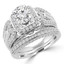 Round Cut Diamond Multi-Stone 4-Prong Vintage Halo Engagement Ring & Wedding Band Bridal Set with Round White Diamond Accents in White Gold - #HR6216-A-B-W