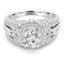 Round Cut Diamond Multi-Stone 4-Prong Vintage Halo Engagement Ring with Round White Diamond Accents in White Gold - #HR6216-A-W