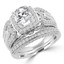 Cushion Cut Diamond Multi-Stone 4-Prong Vintage Halo Engagement Ring & Wedding Band Bridal Set with Round White Diamond Accents in White Gold - #HR6216-A-B-CU-W
