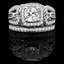 Cushion Cut Diamond Multi-Stone 4-Prong Vintage Halo Engagement Ring & Wedding Band Bridal Set with Round White Diamond Accents in White Gold - #HR6216-A-B-CU-W