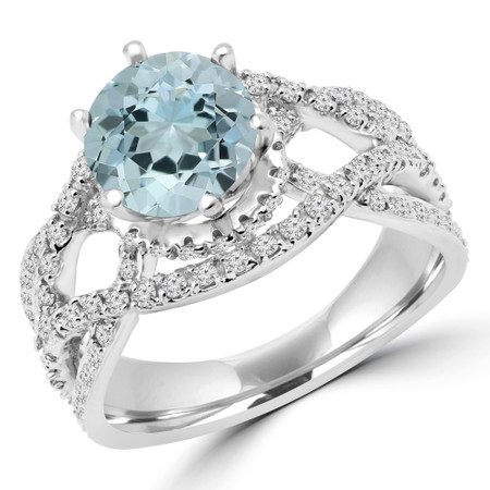 Round Cut Blue Aquamarine Multi-Stone Infinity 6-Prong Vintage Engagement Ring with Round Diamond Accents in White Gold - #HR6519-BLUE-AQUAMARINE-W