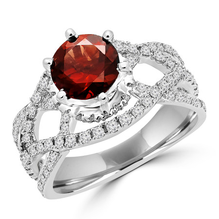 Round Cut Red Garnet Multi-Stone Infinity 6-Prong Vintage Engagement Ring with Round Diamond Accents in White Gold - #HR6519-RED-GARNET-W