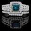 Princess Cut Blue Diamond Multi-Stone V-Prong Vintage Halo Engagement Ring with Round Prong & Channel-Set Diamond Accents in White Gold - #HR6533-A-B-PRINCESS-BLUE-W
