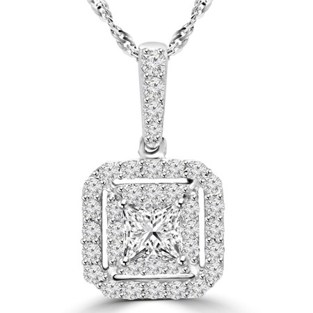 Round Cut Diamond Multi-Stone Halo Pendant Necklace With Chain in White Gold - #MAJESTY-P11-W