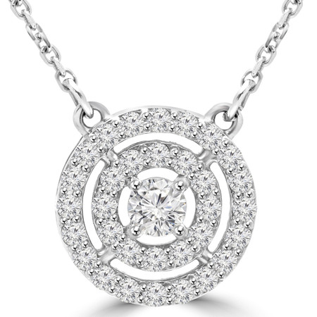 Round Cut Diamond Multi-Stone Double Halo Pendant Necklace With Chain in White Gold - #MAJESTY-P14-W