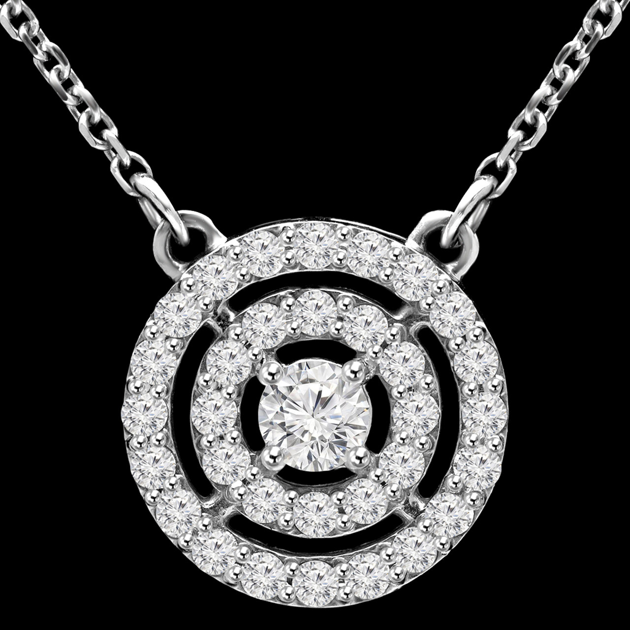 Round Cut Diamond Multi-Stone Double Halo Pendant Necklace With Chain ...