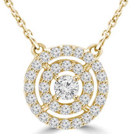Round Cut Diamond Multi-Stone Double Halo Pendant Necklace With Chain in Yellow Gold - #MAJESTY-P14-Y
