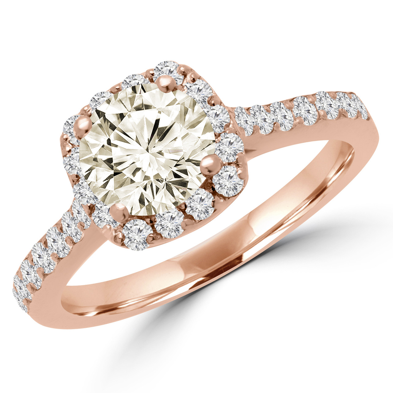 Round Cut Champagne Diamond Multi-Stone 4-Prong Halo Engagement Ring in Rose Gold - #MILLA-CHM-R ...