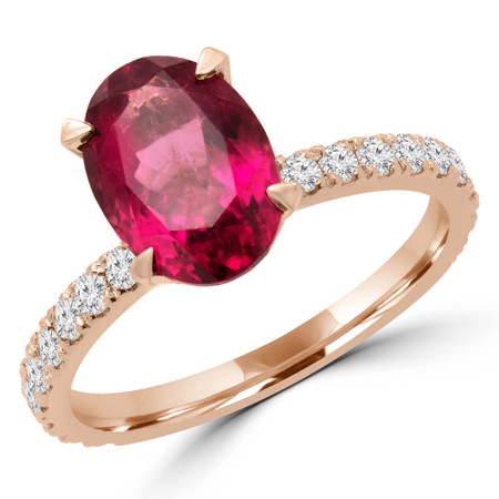 Oval Cut Pink Tourmaline Multi Stone 4-Prong Engagement Ring with Diamond Accents in Rose Gold - #NATTY-OV-PINK-TOUR-R
