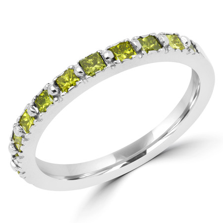 Round Cut Yellow Diamond Multi-Stone Shared-Prong Wedding Band Ring in White Gold - #NOVOBAND-YELLOW-W