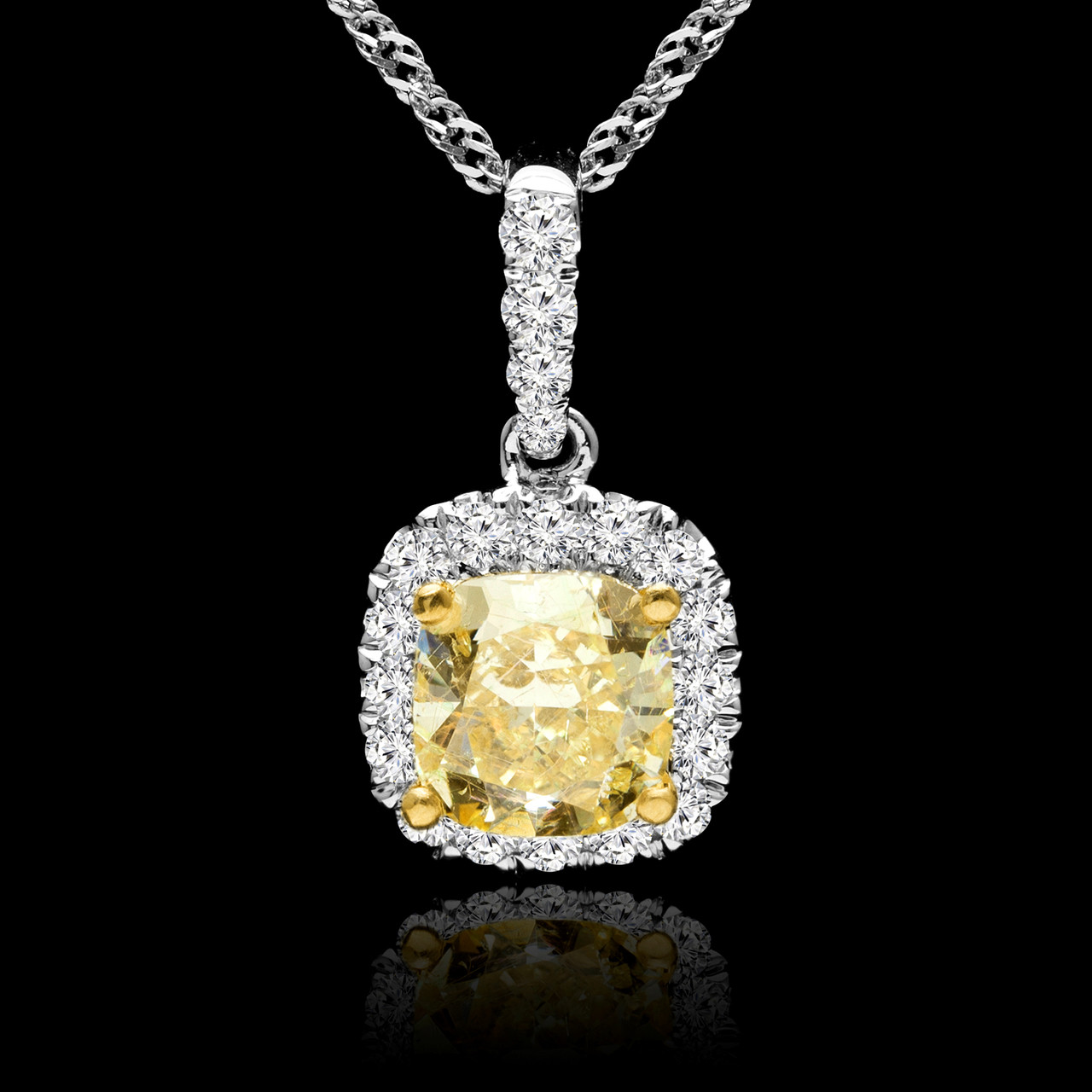 Diamond Essence Slide Pendant with 2.0ct. Cushion Cut Stone in center  surrounded by round stones