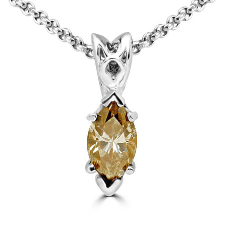 Marquise Cut Champagne Diamond Solitaire Pendant Necklace with Chain in White Gold - #PFM74-MARQUISE-CHM-W
