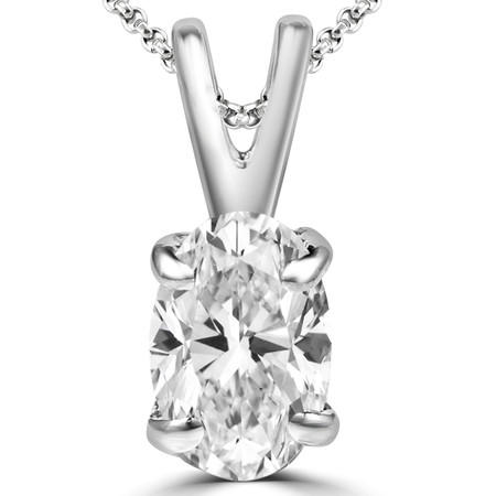 Oval Cut Diamond Multi-Stone 4-Prong Solitaire Pendant Necklace with Chain in White Gold - #PO3-OVAL-W