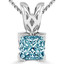 Princess Cut Blue Diamond Solitaire V-Prong Pendant Necklace with Chain in White Gold - #PSF-BLUE-W