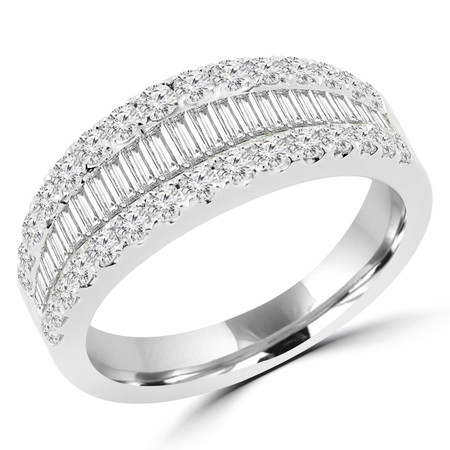 Round Cut Diamond Multi-Stone Two-Row Shared-Prong Wedding Band Ring in White Gold - #R01189-W