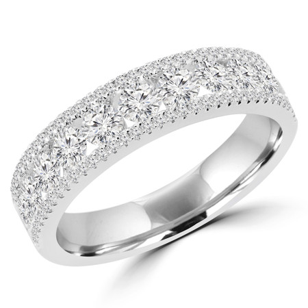 Round Cut Diamond Multi-Stone Shared-Prong Wedding Band Ring in White Gold - #R01381-W