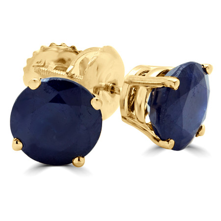 Round Cut Blue Sapphire Solitaire 4-Prong Stud Earrings with Screwbacks in Yellow Gold - #R418-BLUE-SAPPHIRE-Y