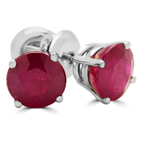 Round Cut Treated Red Ruby Solitaire 4-Prong Stud Earrings with Screwbacks in White Gold - #R418-RED-RUBY-W
