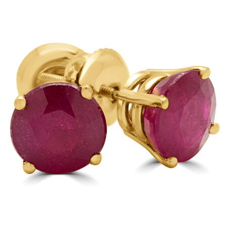 Round Cut Treated Red Ruby Solitaire 4-Prong Stud Earrings with Screwbacks in Yellow Gold - #R418-RED-RUBY-Y