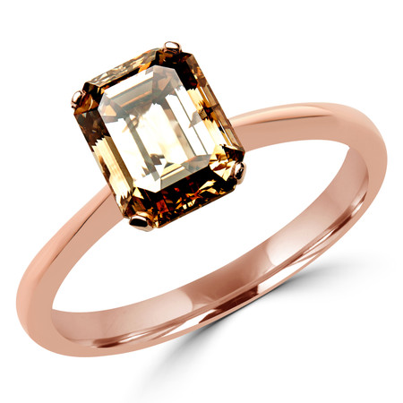 Emerald Cut Brown Smoky Topaz Solitaire 4-Prong Engagement Ring in Rose Gold - #SEC2505-EM-BROWN-TOPAZ-R