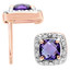 Cushion Cut Purple Amethyst Multi-Stone 4-Prong Halo Stud Earrings with Round White Diamond Accents in Rose Gold - #SKE15602-CUSHION-PURPLE-AMETHYST-R