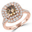 Radiant Cut Champagen Diamond Multi-Stone 4-Prong Vintage Double Halo Engagement Ring with Round Diamond Accents in Rose Gold - #SOLESTE-RAD-CHM-R
