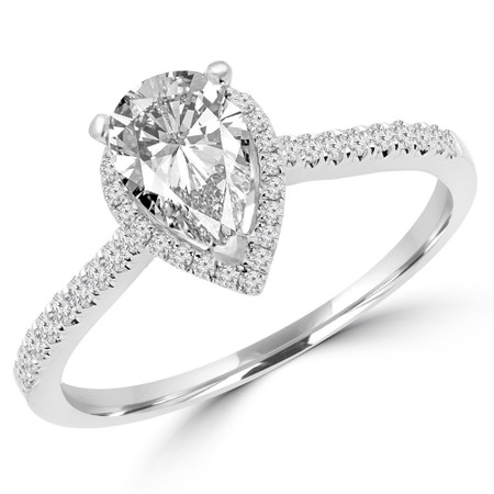Pear Cut Diamond Multi-Stone 4-Prong Vintage Halo Engagement Ring with Round Diamond Accents in White Gold - #SOPHIA-PEAR-W