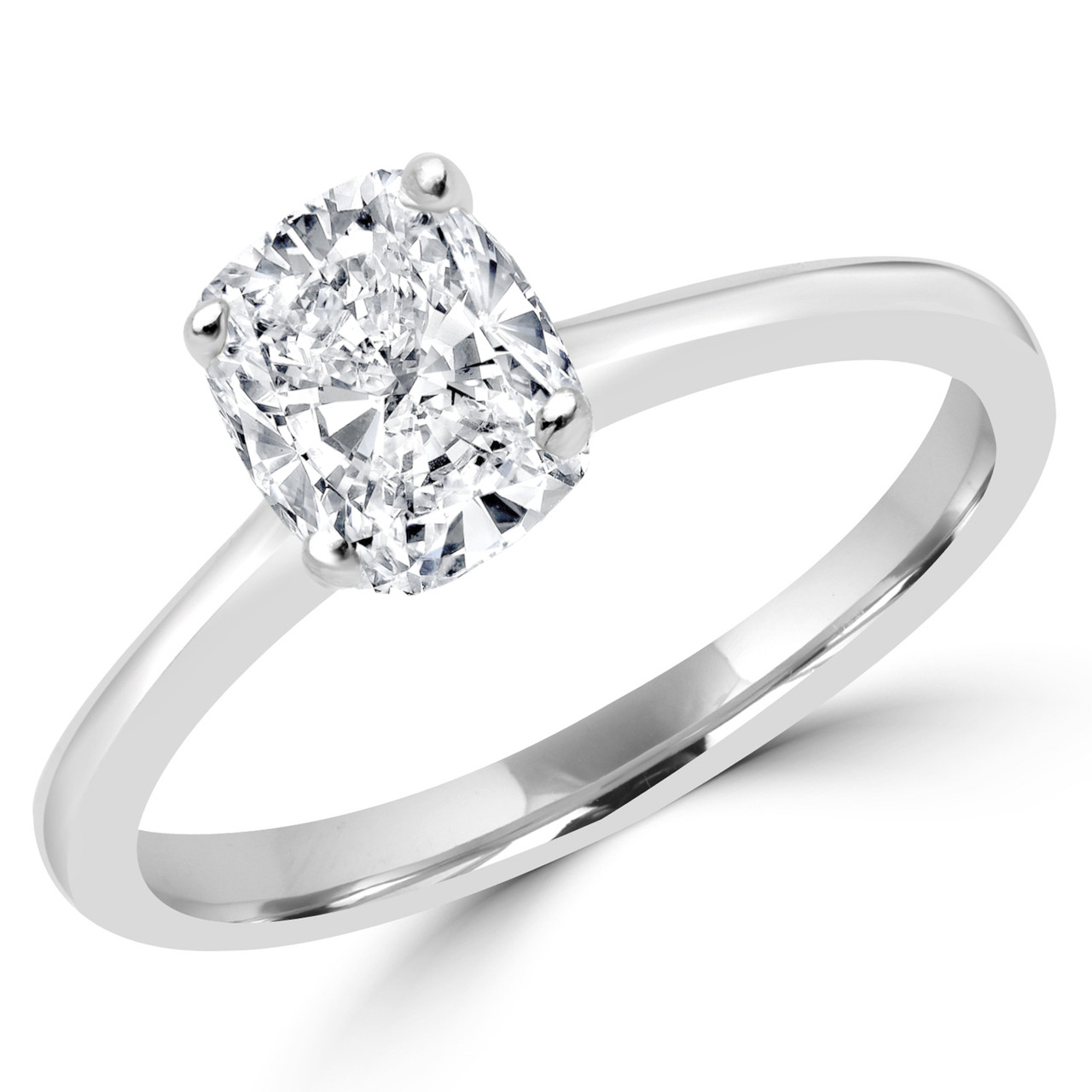 Cushion Cut Diamond Solitaire 4 Prong Engagement Ring In White