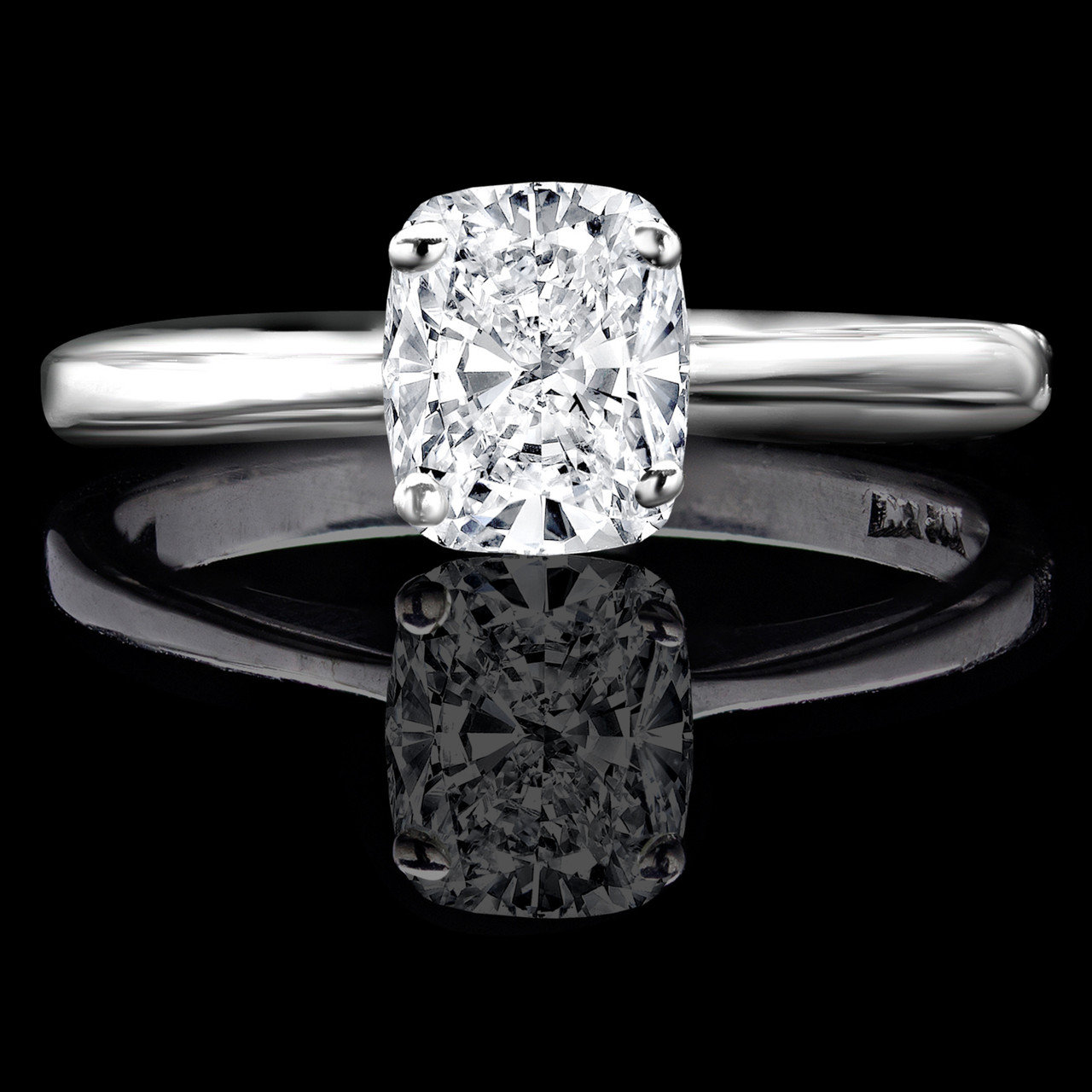 Cushion Cut Diamond Solitaire 4-prong Engagement Ring In White Gold - # 