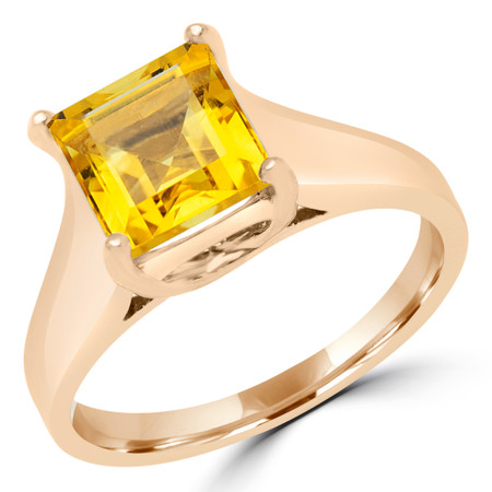 Princess Cut Yellow Citrine Solitaire 4-Prong Trellis-Set Engagement Ring in Rose Gold - #SPR2066-YEL-CIRTINE-R