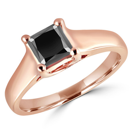 Princess Cut Black Diamond Solitaire 4-Prong Trellis-Set Engagement Ring in Rose Gold - #SPR2066-PR-BLK-R