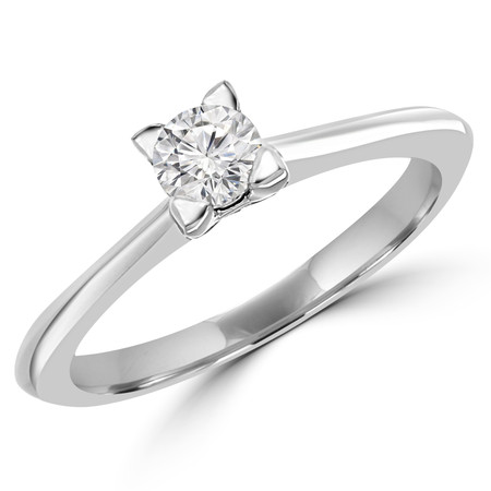 Round Cut Diamond Solitaire Tapered-Shank 4-Prong Engagement Ring in White Gold - #SRD2656-SM-W