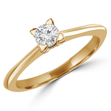 Round Cut Diamond Solitaire Tapered-Shank 4-Prong Engagement Ring in Yellow Gold - #SRD2656-SM-Y