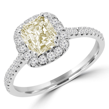 Radiant Cut Champagne Diamond 4 Prong Cushion Halo Multi Stone Engagement Ring in White Gold - #STEPH-RAD-CHM-W