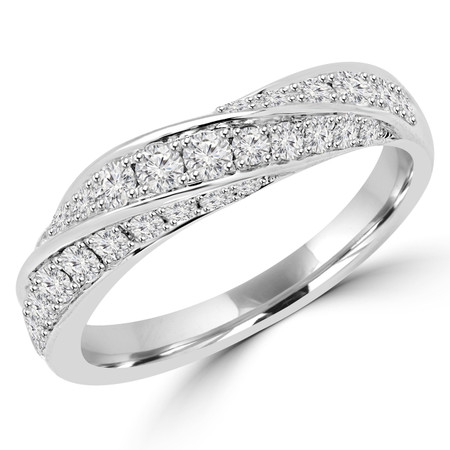 Round Cut Diamond Semi-Eternity Wedding Band Ring in White Gold - #URB-3268-W