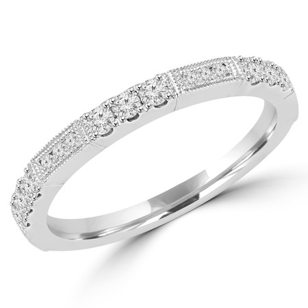 Round Cut Diamond Semi-Eternity Wedding Band Ring in White Gold - #URB-3628-W