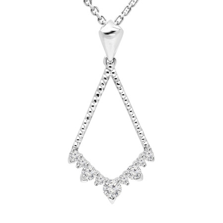 Round Cut Diamond Multi-Stone Shared-Prong Drop Pendant Necklace with Chain in White Gold - #URB-P-3059-W