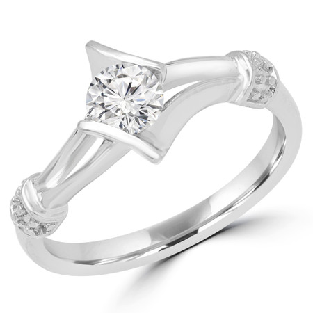 Round Cut Diamond Solitaire Tension-Set Engagement Ring in White Gold - #YWA0031-W