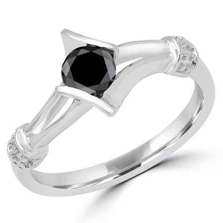 Round Cut Black Diamond Solitaire Tension-Set Engagement Ring in White Gold - #YWA0031-BLK-W