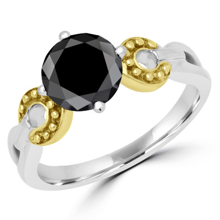 Round Cut Black Diamond Solitaire 4-Prong Engagement Ring in Two-tone Gold - #YWA0020B-BLK-W-Y
