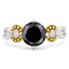 Round Cut Black Diamond Solitaire 4-Prong Engagement Ring in Two-tone Gold - #YWA0020B-BLK-W-Y