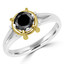 Round Cut Black Diamond Solitaire 4-Prong Engagement Ring in Two-tone Gold - #YWA0015A-BLK-W-Y