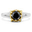 Round Cut Black Diamond Solitaire 4-Prong Engagement Ring in Two-tone Gold - #YWA0015A-BLK-W-Y