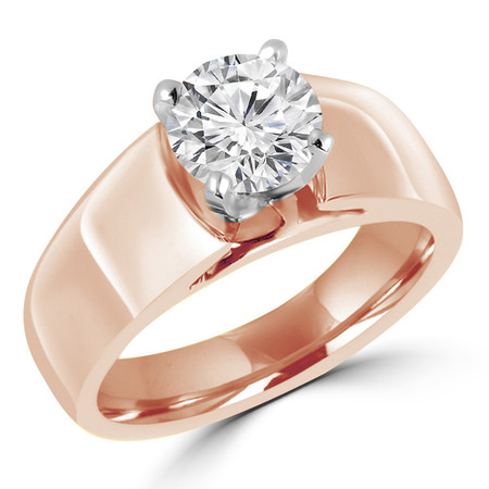 Round Cut Diamond Solitaire Wide Shank Cathedral Set 4-Prong Engagement Ring in Rose Gold - #954L-R