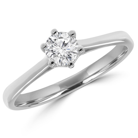 Round Cut Diamond Solitaire 6-Prong Cathedral-Set Tapered-Shank Engagement Ring in White Gold - #SRD2600-SMALL-W