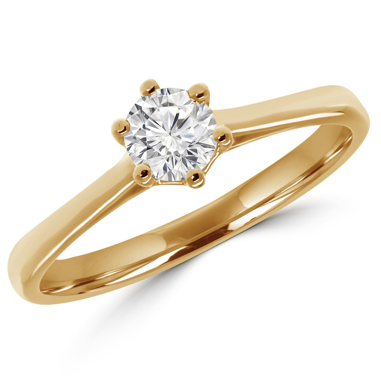 Round Cut Diamond Solitaire 6Prong Engagement Ring in Yellow Gold 