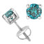 Round Cut Blue Diamond Solitaire 4-Prong Stud Earrings in White Gold - #R418-W-BLUE